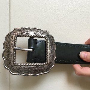 Silpada Black Leather Belt Etched Silver Buckle